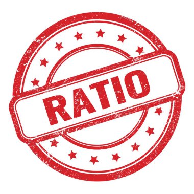 Kırmızı grungy vintage yuvarlak kauçuk damgalı RATIO metni.