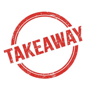 Kırmızı grungy vintage yuvarlak pulla yazılmış TAKEAways metni.
