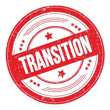 Kırmızı yuvarlak grungy doku damgası üzerine TRANSITION metni.