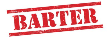Kırmızı grungy vintage kauçuk damgalı BARTER metni.