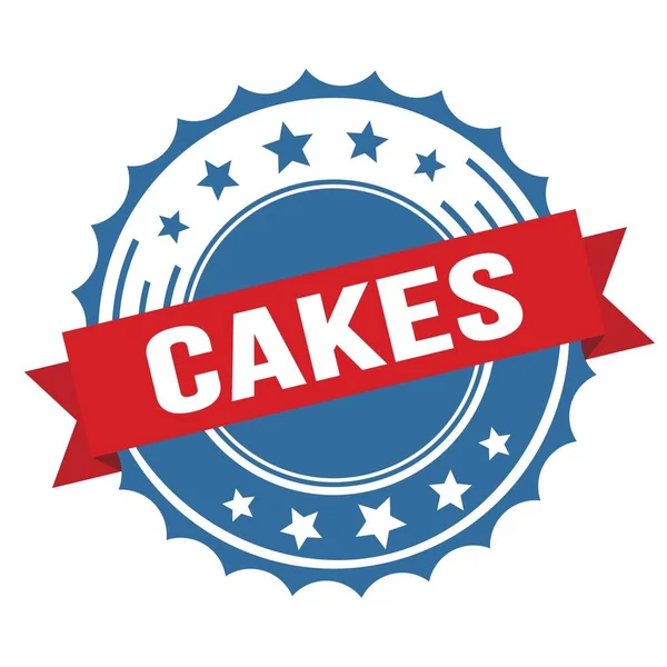 Cakes Szöveg Piros Kék Szalagjelvényen — Stock Fotó