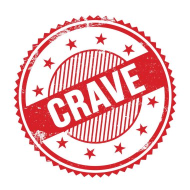 Kırmızı grungy zig zag kenarları yuvarlak mühür üzerine yazılmış CRAVE metin.