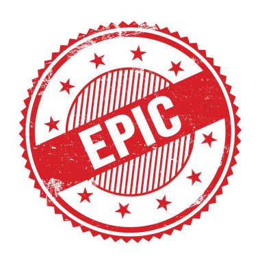 Kırmızı grungy zig zag kenarları yuvarlak pul üzerine yazılmış EPIC metin.