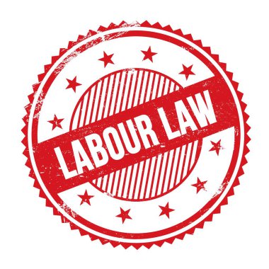 Kırmızı grungy zig zag kenarlarında yazılmış LABour LAW metin yuvarlak pul.