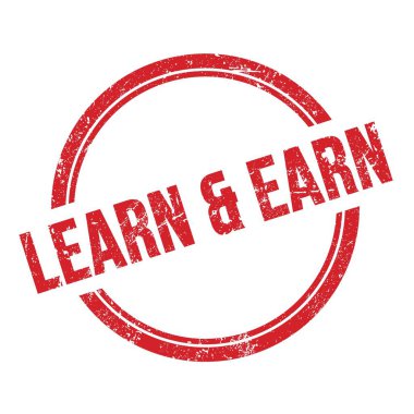 Kırmızı grungy vintage yuvarlak damgalı Learn & EARN metni.