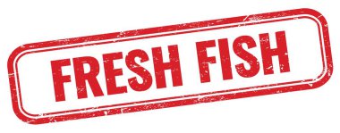 Kırmızı grungy dikdörtgen damgalı FRESH FISH metin.