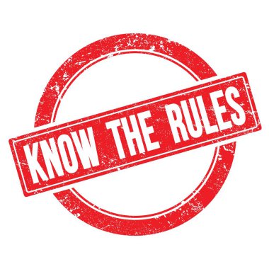 Kırmızı grungy yuvarlak vintage damga üzerinde kural metni biliyorum.