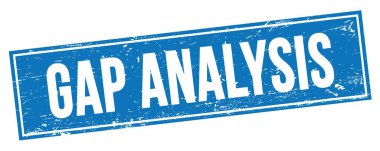 Mavi grungy dikdörtgen damga işareti üzerinde GAP ANALYSIS metni.