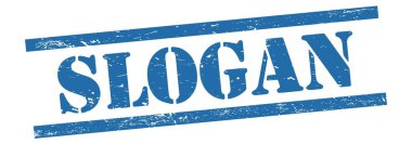 Mavi grungy vintage kauçuk damga üzerine SLOGAN metin.