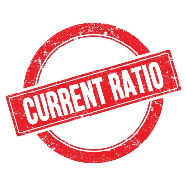 Kırmızı grungy round vintage pulu üzerinde CURRENT RATIO metni.