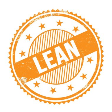 Turuncu grungy zig zag kenarları üzerine yazılmış Lean metni yuvarlak pul.