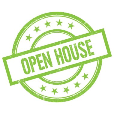 Yeşil yuvarlak vintage kauçuk damga üzerine yazılmış Açık Ev metni.