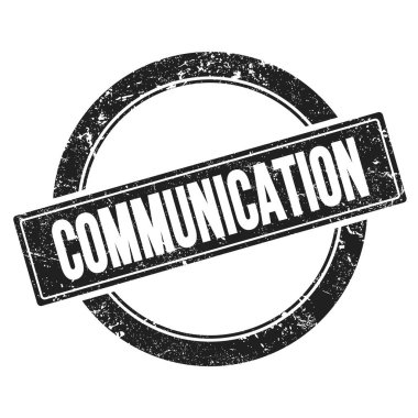 Siyah grungy round vintage pulu üzerine COMUNICATION metni.