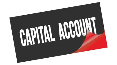 Siyah kırmızı etiket damgası üzerine yazılmış CAPITAL ACCOUNT metni.