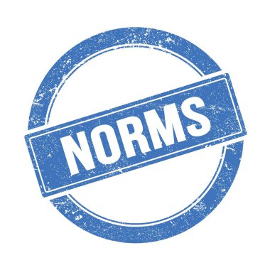 Mavi grungy yuvarlak vintage pul üzerinde NORMS metin.