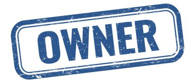 OWNER mavi grungy vintage dikdörtgen damgalı metni.