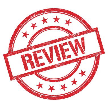 Kırmızı yuvarlak vintage kauçuk damga üzerine yeniden yazılmış metin.