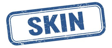 Mavi grungy vintage dikdörtgen damgalı SKIN metin.