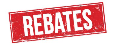 Kırmızı grungy dikdörtgen damga işareti üzerinde REBATES metin.