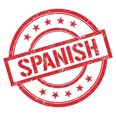 Kırmızı yuvarlak vintage kauçuk damga üzerine yazılmış SPANISH metni.