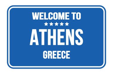 ATHENS 'e Hoşgeldiniz - GREECE, Yunan mavi dikdörtgen sokak damgası üzerinde