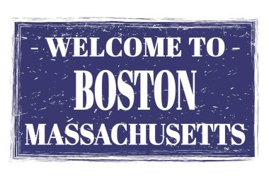 BOSTON 'a Hoş Geldiniz - Massachusetts, Mavi dikdörtgen posta puluna yazılmış kelimeler