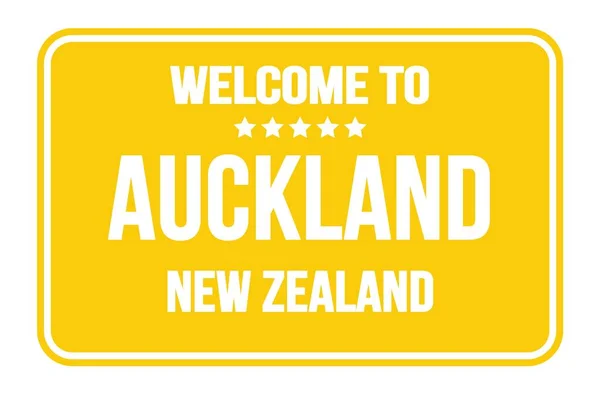 Bienvenue Aucklande Nouvelle Zélande Sur Timbre Signalisation Jaune Rectangle — Photo