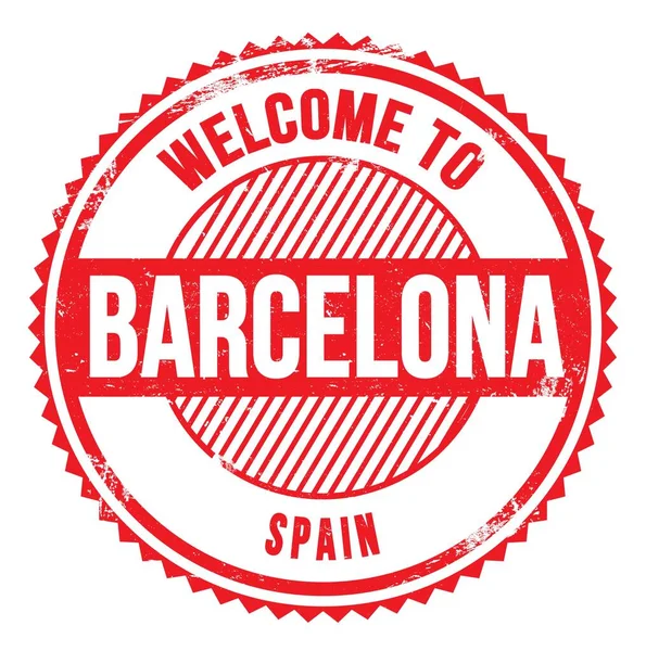 Bienvenue Barcelone Espagne Mots Écrits Sur Timbre Zig Zag Rouge — Photo