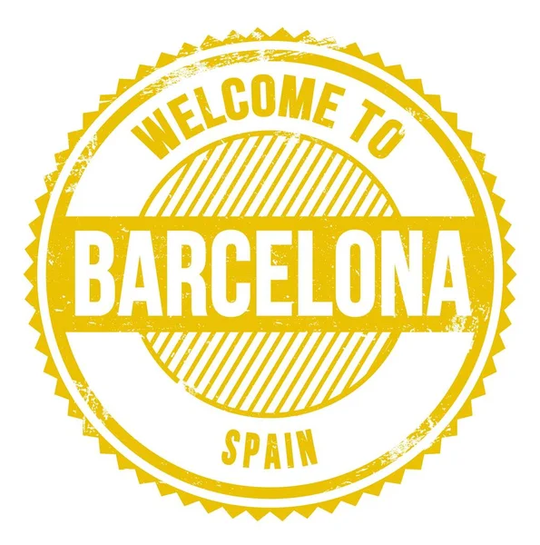 Barcelona Hoşgeldiniz Spanya Sarı Zig Zag Damgası Üzerine Yazılmış Kelimeler — Stok fotoğraf