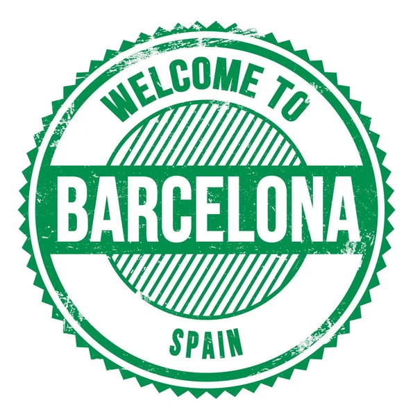 Vítejte Barcelona Španělsko Slova Napsaná Zeleném Klikatém Razítku — Stock fotografie