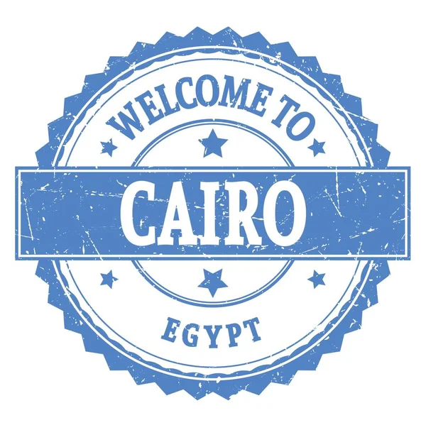 Welcome Cairo Egypt Wyrazy Jasnoniebieskim Okrągłym Znaczku Zygzakowym — Zdjęcie stockowe