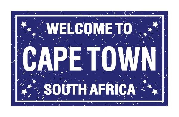Bienvenidos Cape Town Sudáfrica Palabras Escritas Sello Azul Bandera Del —  Fotos de Stock