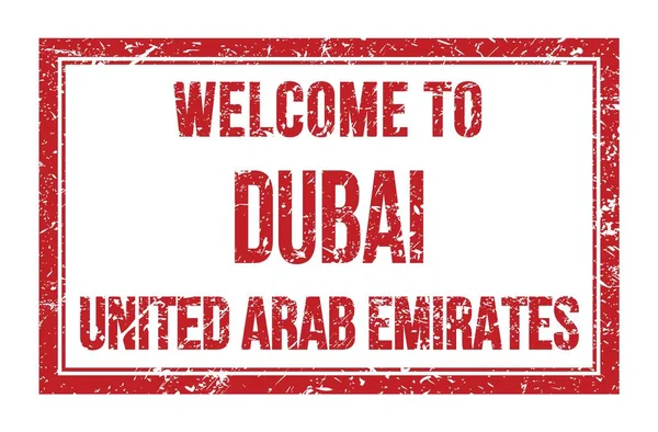 Bem Vindo Dubai Emiratos Arab Unidos Palavras Escritas Selo Retângulo — Fotografia de Stock