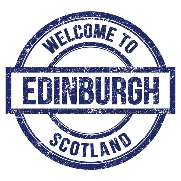 Welcome Edinburgh Scotland Ord Skrevet Blått Rund Enkelt Stempel – stockfoto