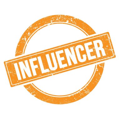 Turuncu grungy yuvarlak vintage pul üzerine INFUENCER metin.