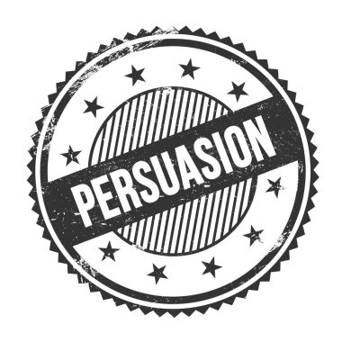 Siyah grungy zig zag kenarları üzerine yazılmış PERSUASION metin yuvarlak pul.