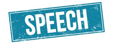 Mavi grungy dikdörtgen damga işareti üzerine SPEECH metin.