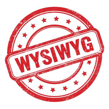 WYSIWYG metin üzerinde kırmızı grungy vintage yuvarlak kauçuk damga.