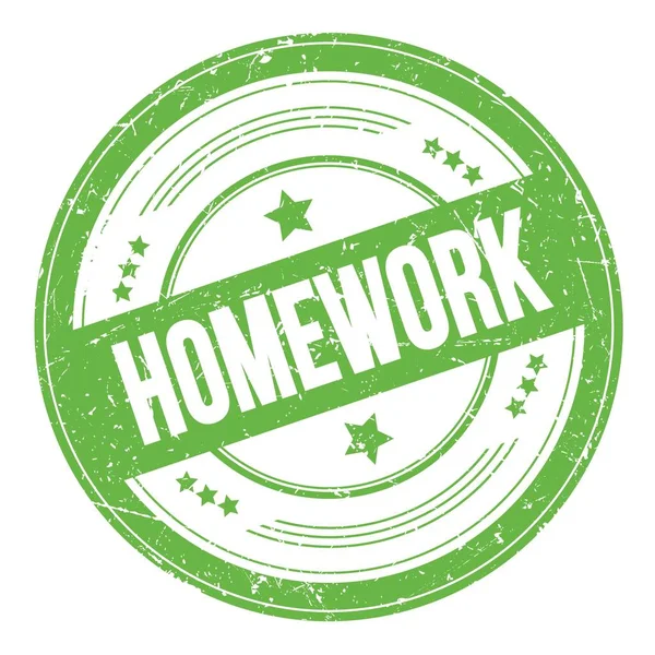 Homework Texto Verde Redonda Carimbo Textura Grungy — Fotografia de Stock