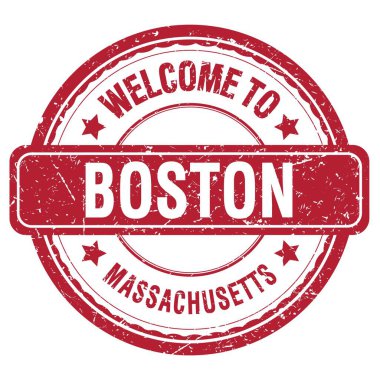 BOSTON 'A HOŞGELDİNİZ - MASSACHUSETTS, kırmızı kirli damgayla yazılmış kelimeler