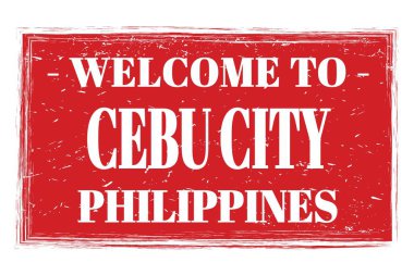 CEBU CITY 'e Hoşgeldiniz - FİLİPİNLER, kırmızı dikdörtgen posta puluna yazılmış kelimeler