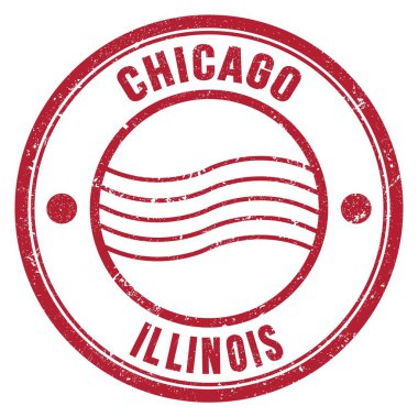 Şikago - İLINOIS, kırmızı yuvarlak posta pulu üzerine yazılmış kelimeler