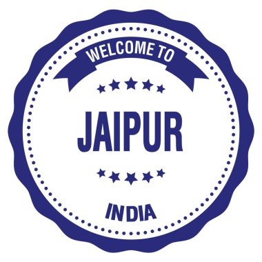 JAIPUR 'a Hoşgeldiniz - INDIA, mavi yuvarlak rozet damgası üzerine yazılmış kelimeler