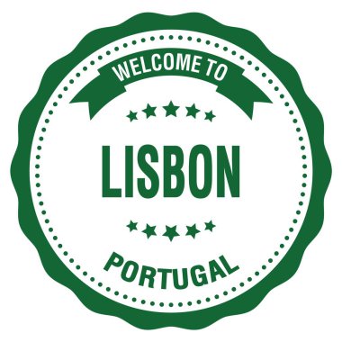 LISBON 'a Hoşgeldiniz - PORTUGAL, yeşil yuvarlak rozet damgası üzerine yazılmış kelimeler