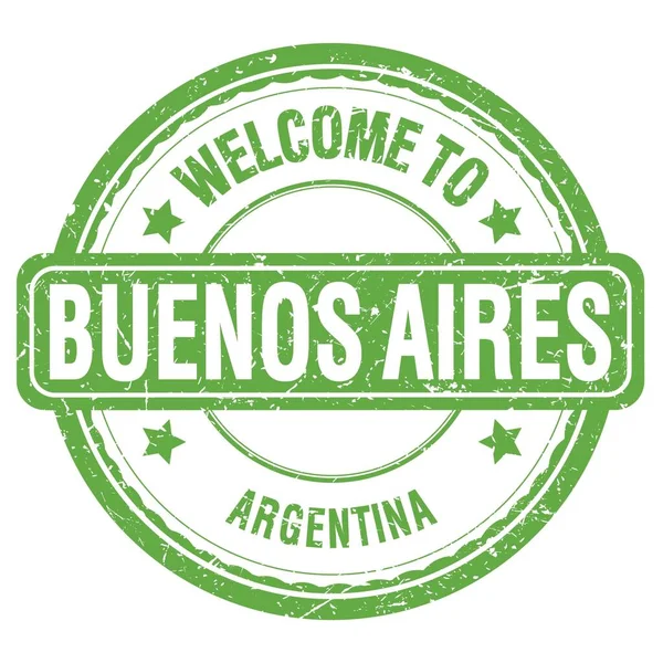 欢迎来到布宜诺斯艾利斯 Argentina 写在绿色黑色邮票上的文字 — 图库照片