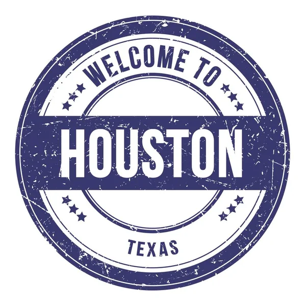 Welcome Houston Texas Words Writed Blue Coin Stamp — ストック写真