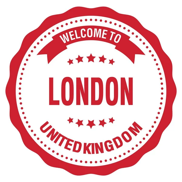 Καλώς Ήρθατε Στο Λονδίνο Ηνωμενο Βασιλειο Λέξεις Γραμμένες Κόκκινο Στρογγυλό — Φωτογραφία Αρχείου