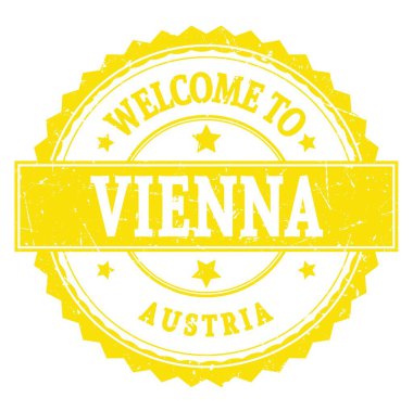 Vienna 'ya Hoşgeldiniz - AUSTRIA, sarı yuvarlak zig zag damgası üzerine yazılmış kelimeler