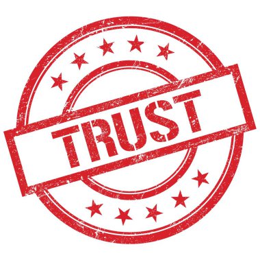 Kırmızı yuvarlak vintage kauçuk damga üzerine yazılmış TRust metni.