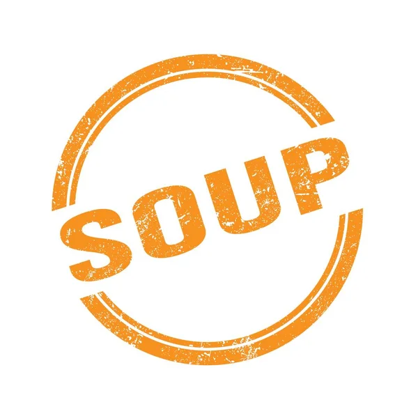 stock image SOUP text written on orange grungy vintage round stamp.